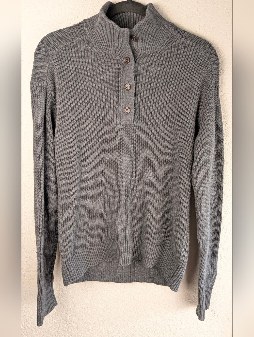 PACT Mens 100% Organic Cotton Sweater M Charcoal Gray Long Sleeve Mock Neck